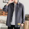 2026 Nova Camisa de Algodão Masculina Estilo Coreano Cor Sólida Simples Solta Casual Manga Longa Camisa Jaqueta Masculina Atacado