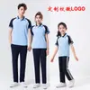 Conjuntos Esportivos de Algodão de Manga Curta e Calça Longa Personalizados de Verão para Estudantes Masculinos e Femininos, Uniformes de Turma, Uniformes Escolares, Roupas de Trabalho, Uniformes de Grupo Atacado