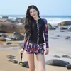 Traje de baño de dos piezas transfronterizo, traje de neopreno de manga larga, estampado de empalme, traje de surf tipo bóxer, protección solar, trajes de baño de comercio exterior europeo y americano, venta al por mayor