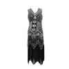 Vestido Vintage de Lentejuelas y Cuentas de 1920 Cuello en V Vestido de Flecos de Moda Vestido Popular para Mujer Vestido de Danza Moderna