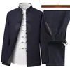 Ropa Tang de Primavera y Otoño para Personas de Mediana Edad y Mayores Traje de Manga Larga para Hombre Hanfu para Hombre Estilo Chino Abrigo de Larga Vida para Papá