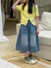Calça Infantil Mo Xiaomeng Estilo Outono 2026 Calça Jeans Retro Coreana Macia de Perna Larga para Meninas Calça Cropped Solta Infantil