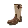 Botines cortos de piel genuina para mujer para comercio exterior, nuevo estilo otoño e invierno 2026, botas apiladas con retazos de lona, botas vaqueras western transfronterizas, botas Martin