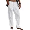 Pantalones Largos de Lino para Hombre Yoga Playa Cintura sin Elástico Cordón Bolsillos Múltiples Casual Transpirables 2022