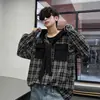 Camisa de cuadros retro estilo americano, camisa de manga larga con capucha cleanfit para hombre de otoño, estilo pareja, chaqueta de cuadros workwear