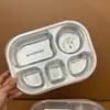 Plato de Cena de Acero Inoxidable 304 Compartimentado Redondo Profundizado y Espesado Especial para Niños de Escuela Portátil Sellado con Tapa