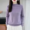 Nuevo suéter de punto sin costuras de cuello medio para otoño e invierno para mujer, diseño holgado con patrón calado, top básico de manga larga para mujer
