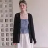 Cárdigan de punto minimalista negro con cuello en V y mangas largas para mujer, chal de verano, cubierta transpirable fina para aire acondicionado 549