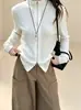 Cárdigan de punto con cremallera y cuello alto para mujer, chaqueta suéter corta de manga larga ajustada nueva, top versátil simple y elegante