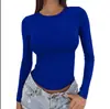 2026 Amazon nueva camiseta básica versátil de manga larga con cuello redondo, corte ajustado, estilo europeo y americano, para primavera y otoño, color liso, corte ajustado para mujer