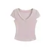 Camiseta Tencel Manga Curta Decote V Estilo Puro Desejo Estilo Verão Lisa Modelo Básico Cores Macaron Modelagem Justa Top Curto Camada Base