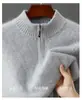 Camisa Base de Lã Masculina Espessa para Outono e Inverno, Gola Alta Meio Zíper, Casual Business, Solta, Quente, Suéter Espesso