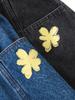 Roupas Infantis Amila Outono 2025 Novo Jeans para Meninas Estilo Wide-Leg com Decoração de Flores Calças Compridas Infantis