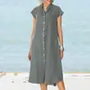 2025 Novo Cardigan de Tricô com Gola Alta de Botão Único, Vestido de Algodão e Linho com Bolsos, Saia de Cima para Sites Independentes Europeus e Americanos da Amazon