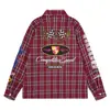 Camisa de hombre con estampado estilo carreras, de manga larga, con cuello, corte holgado, hombros caídos, estampado de letras, inspirada en motocicletas, retro y estilo pista.