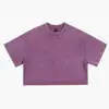 Camiseta de Algodón Puro Personalizada Talla Europea Retro Americana Marca de Moda Transfronteriza Lavada Vintage Hot Girl Manga Corta Crop Top para Mujer