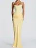 Estilo Europeo y Americano para Mujer, Casual, Manga Larga, Corte Ajustado, Espiga, Puro Deseo, Tirantes Finos, Vestido Largo, Ajustado, Color Sólido, Bodycon