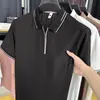 Camisa Polo de Manga Curta para Homens de Meia-Idade e Idosos Verão Novo Manga Meia-Manga Zíper Casual Camiseta Masculina Fina de Seda de Gelo