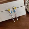 Pendientes de Borla Redondos con Forma de Hoja de Circonita Estilo Coreano, Pendientes de Lujo Ligero de Gama Alta con un Diseño Único, Exquisitos Accesorios para Orejas de Nicho