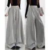 Calça moletom casual simples de outono, solta e modeladora, calça de perna larga versátil com um design de amarração moderno e um corte curvo retrô