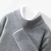 Suéter transfronterizo 100% lana para hombre, cuello semi alto, jersey de color liso, suéter de capa base, punto grueso casual de negocios para otoño e invierno