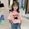 Camiseta de Manga Larga para Niña, Algodón Puro, Estilo Primavera y Otoño, Ropa Interior Falsa de Dos Piezas para Niños, Top de Otoño, Camiseta Básica para Niña, Camiseta de Rayas