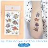 Pegatinas de Tatuaje Ruikalong Transfronterizas Nuevas con Brillo de Animales Marinos para Niños, Pegatinas de Tatuaje Coloridas Impermeables Lindas de Dibujos Animados