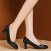 Zapatos de Mujer de Cuero Suave de Alta Calidad 2024 Primavera y Otoño Nuevos Flats Tacón Medio Tacón Grueso Tacones Altos Casual Versátiles Zapatos de Cuero