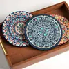 Jogos americanos de mesa de jantar estilo boêmio, porta-copos redondos estilo nórdico, porta-copos absorventes para mesa de centro, porta-copos resistentes ao calor e antiderrapantes, e porta-pratos