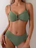Europeo y Americano Nuevo Transfronterizo en Stock Color Sólido Triángulo Bikini Traje de Baño de Dos Piezas Bikini Sexy Traje de Baño de Exportación