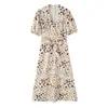 Vestido feminino elegante de manga curta para o dia a dia, estilo europeu e americano, novo da moda 2026, com decoração floral tridimensional, atacado