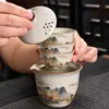 Juego Portátil de Cerámica para Viaje, Taza Rápida, Una Tetera y Tres Tazas, Tetera para Exteriores, Juego de Té Kung Fu Horno Ru, Regalo de Negocio, Celadón