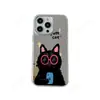 Funda de teléfono de dibujos animados de gato negro haciendo selfie, moderna y divertida, para iPhone 16 con espejo de maquillaje, cubierta protectora para Apple 17pm