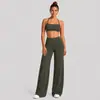 Conjunto de roupa de yoga transfronteiriço com top esportivo de gola halter, conjunto de calça esportiva de perna reta folgada com cós dobrável para corrida