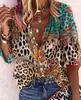 # Amazon Comercio Exterior de Moda Verano Ropa Europea y Americana para Mujer Cuello Alto Holgada Botones Estampado Retro Camisa Casual