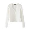 Cardigan Botão Gola Redonda Slim Fit Algodão Costela Zelly Seis Cores Estilo Bm Camiseta Base Manga Longa Feminina com Elastano
