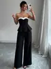 Amazon Transfronteiriça Roupas Femininas 2025 Novo Estilo Primavera e Verão Férias Europeu e Americano Elegante Conjunto de Colete Spliced Off-Shoulder com Calça Wide-Leg