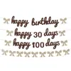 Bandeira Personalizada Atacado Transfronteiriça Feliz Aniversário, Flor Versátil de Puxar, Bandeira de Pendurar para 100 Dias, Cenário de Decoração para o Primeiro Aniversário do Bebê