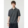 Camisa polo retro a rayas de manga corta con media cremallera estilo old money para hombre, capa base de punto corto de alta gama para otoño