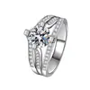 Anillo elegante de tres filas de Zircón Diamante de 2 Quilates, anillo para celebridades de internet, anillo de moissanita con zircón incrustado de cuatro garras