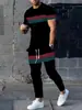 Moda Casual Europeia e Americana Temu 2025 Transfronteiriça Conjunto de Camiseta de Manga Curta e Calça Longa Masculina com Estampa Gradiente de Letras