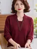 Suéter de Punto con Cuello en V Otoñal para Mamás Jóvenes 2026 Nueva Moda Primavera-Otoño Camisa Básica de Manga Larga para Mujeres de Mediana Edad y Mayores