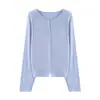 Cardigã de malha de lã de cashmere sem costura, cor verde claro, peça única para mulheres, para usar por baixo no outono e inverno, suéter curto de gola redonda, jaquetinha
