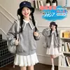 Casaco de Outono para Meninas 2026 Novo Estilo Coreano Gola Boneca Cardigã Solto com Zíper Top para Meninas Pequenas