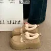 Sapatos Birkenstock Autênticos de Couro Pelúcia Engrossados Quentes Inverno Novo Estilo Sola Grossa Sapatos de Pele de Lã de Cordeiro Botas de Neve Grandes Sapatos de Algodão Femininos