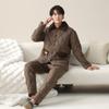 Pijama para Hombre Invierno Tres Capas Engrosado Forrado de Felpa Chaqueta de Algodón Ropa de Casa Súper Gruesa de Coral Fleece Otoño e Invierno para Hombre