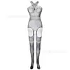 Lencería Sexy con Cuello Halter, Diseño Hueco, Entrepierna Abierta, Body de Malla Transparente de una Pieza, Body de Malla con Agujeros, Medias de Red W436