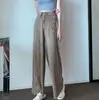 Calça Plissada de Perna Larga Brilhante de Chiffon para Mulheres, Tamanho 26, Calça Casual Solta de Seda Gelada de Perna Reta para Verão, Calça Longa com Caimento, Cintura Alta