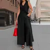Conjunto de Dos Piezas para Mujer, Elegante Estilo Callejero, sin Mangas, Largo, con Pantalones de Pierna Ancha, Color Sólido, Atuendo para Ir al Trabajo, Verano 2025