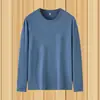 Algodón imitación seda de leche 180g primavera y otoño 2024 nuevo hombre color liso camiseta de manga larga suave cuello redondo talla grande camiseta básica hombre